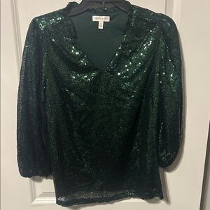 Express Dark Green Sequin Blouse